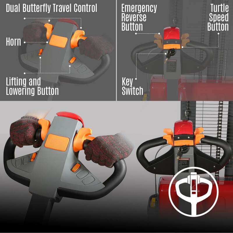 MechMaxx 202008 F26-138S Electric Straddle Stacker 2640 lb Lithium Battery 138" Lift Adjustable Forks & Legs