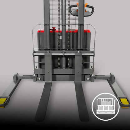 MechMaxx 202007 F26-118S Electric Straddle Stacker 2640 lb Lithium Battery 118" Lift Adjustable Forks & Legs