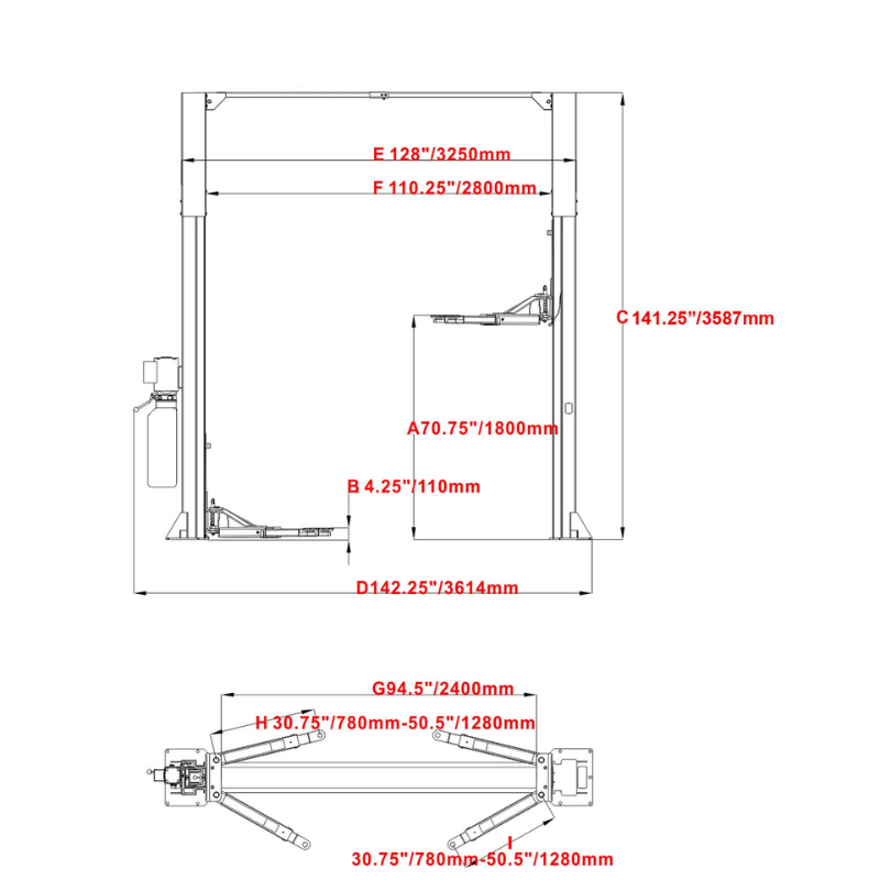 Katool KT-M110 Two Post Clear-floor Vehicle Lift 11,000lbs