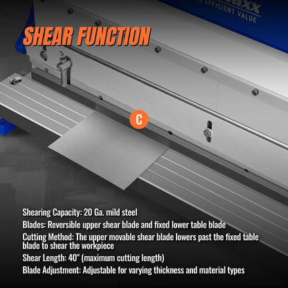 MechMaxx 500307 40" 3-in-1 Sheet Metal Machine – Slip Roll, Shear & Pan Brake (20 Gauge Capacity)