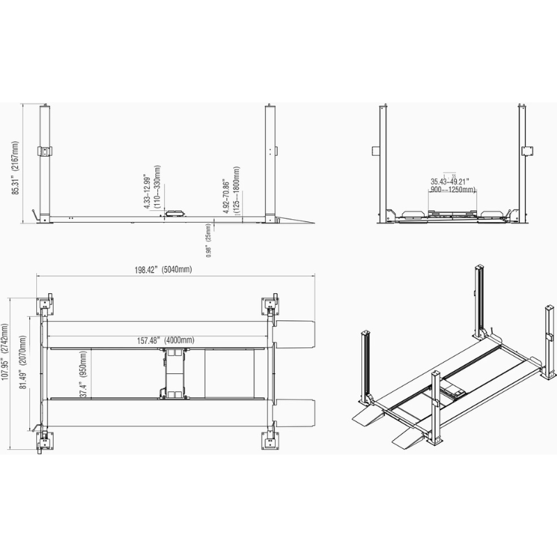 Katool KT-4H850 8,500lbs Heavy Duty 4 Post lift