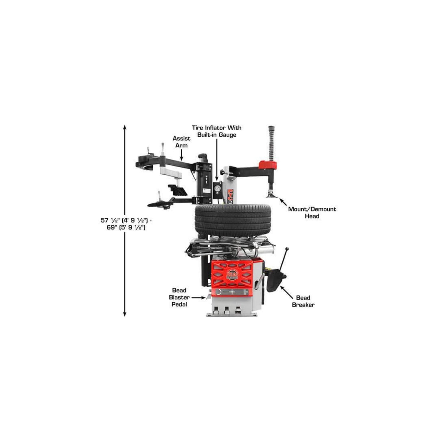 Atlas Platinum PTC300 Swing Arm Tire Changer with Left-Hand Assist Arm & Bead Blaster | 110V Professional Rim Clamp Wheel Changer