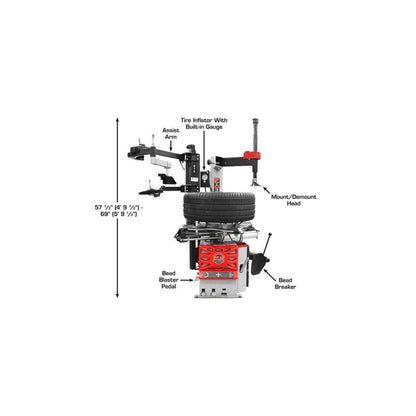 Atlas Platinum PTC300 Swing Arm Tire Changer with Left-Hand Assist Arm & Bead Blaster | 110V Professional Rim Clamp Wheel Changer
