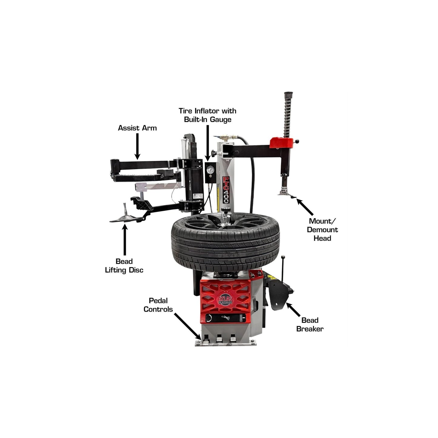 Atlas Platinum PTC400 Center Post Tire Changer with Left-Hand Assist Arm & Bead Blaster | 110V Professional Wheel Changer
