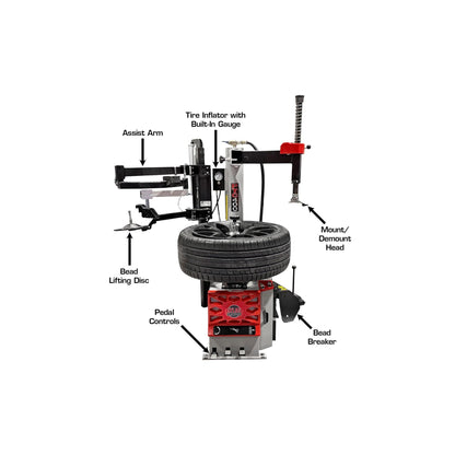 Atlas Platinum PTC400 Center Post Tire Changer with Left-Hand Assist Arm & Bead Blaster | 110V Professional Wheel Changer