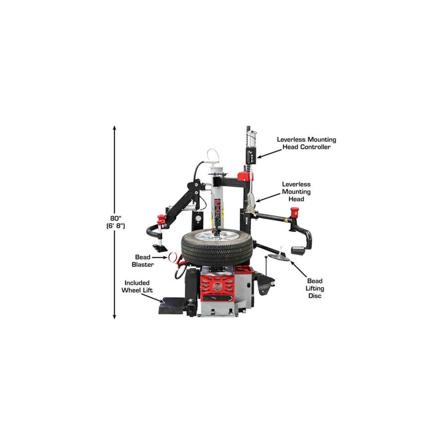 Atlas Platinum PTC500 Center Post Leverless Tire Changer with Dual Assist Arms & Wheel Lift | 110V Professional Tire Changer