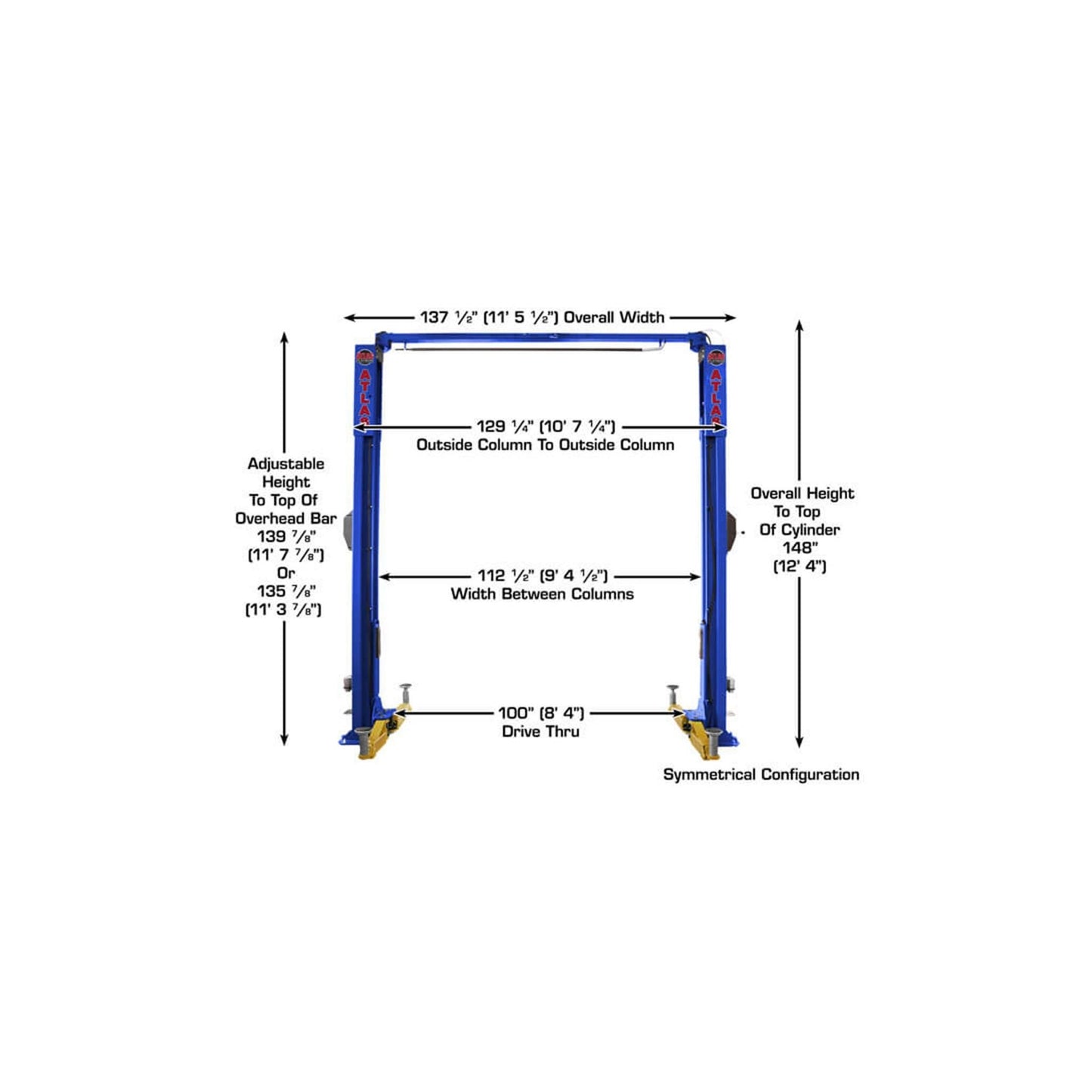Atlas Platinum PVL10 10,000 lb ALI Certified Commercial Two-Post Car Lift