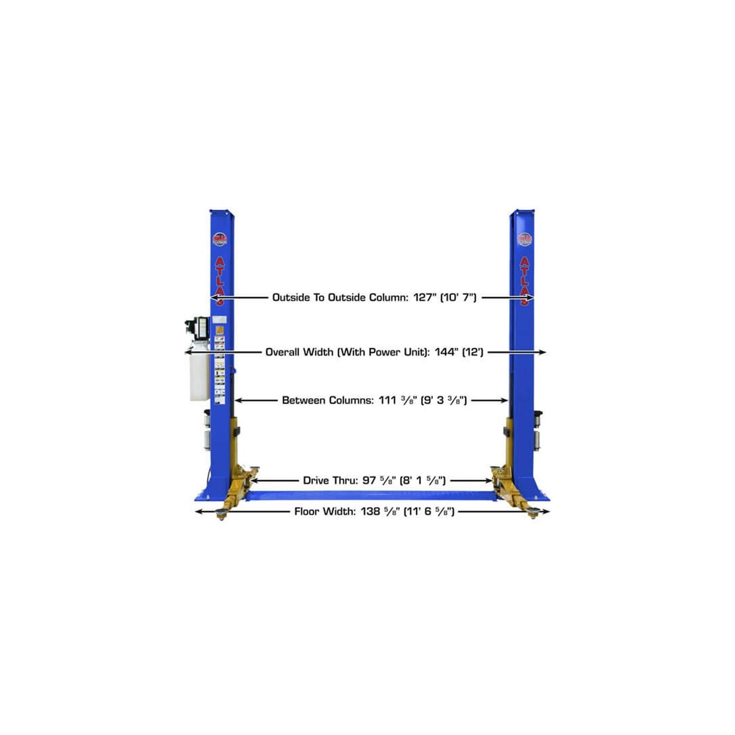 Atlas Platinum PVL9BP 9,000 lb ALI Certified Baseplate Two-Post Car Lift