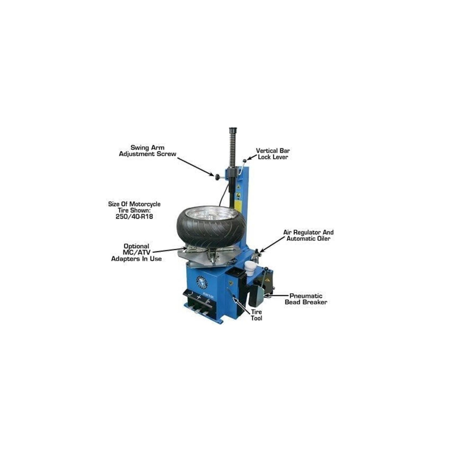Atlas TC221 Swing Arm Tire Changer | 110V Rim Clamp Wheel Changer for Steel & Alloy Wheels