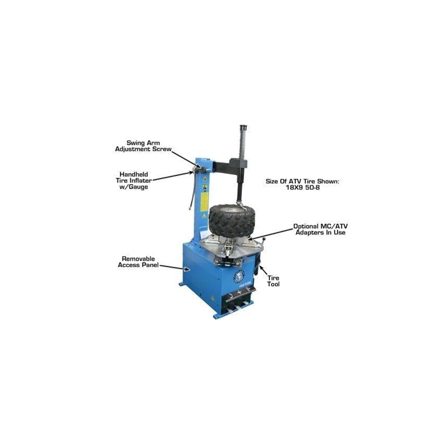 Atlas TC221 Swing Arm Tire Changer | 110V Rim Clamp Wheel Changer for Steel & Alloy Wheels