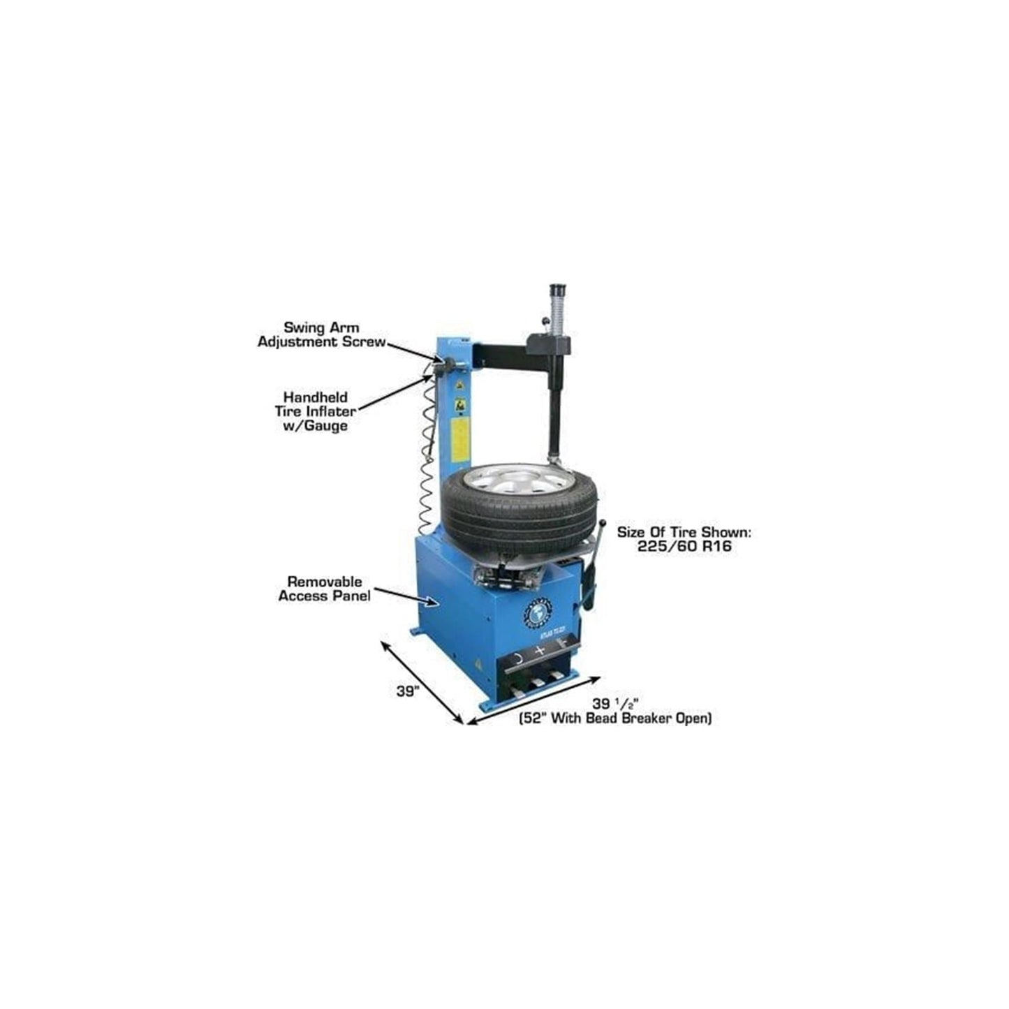 Atlas TC221 Swing Arm Tire Changer | 110V Rim Clamp Wheel Changer for Steel & Alloy Wheels