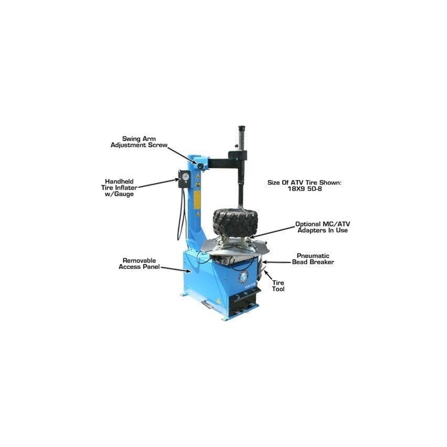 Atlas TC289 Large Swing Arm Tire Changer with Bead Blaster | 110V Rim Clamp Wheel Changer for Truck, SUV & Alloy Wheels