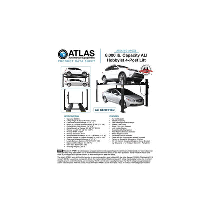 Atlas Apex 8 8,000 lb ALI Certified Portable Four-Post Car Lift