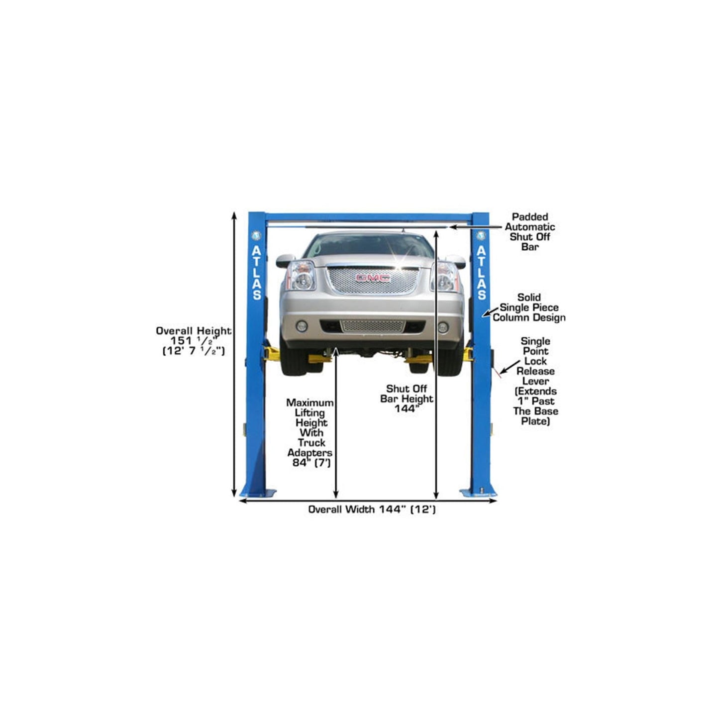 Atlas ATTD-OHX10000X 10,000 lb Extra Tall & Extra Wide Commercial Two-Post Car Lift