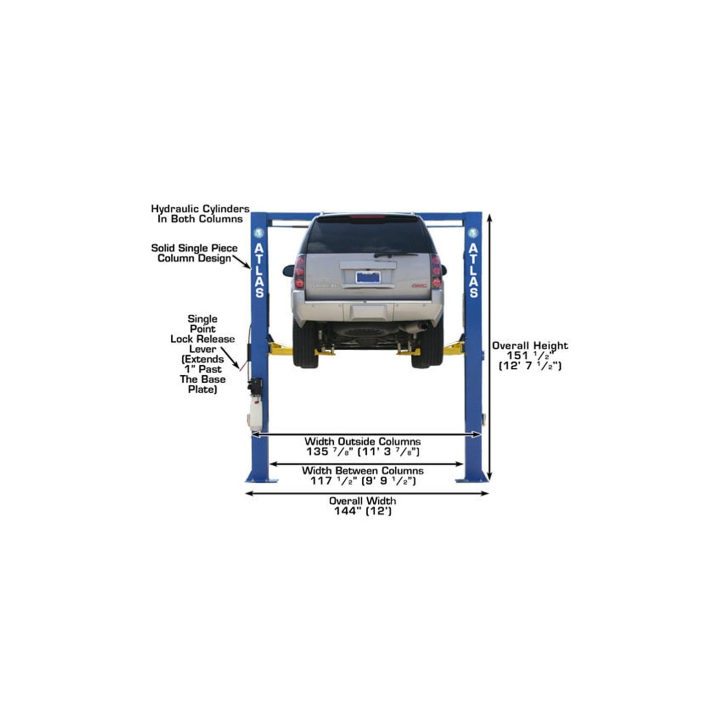 Atlas ATTD-OHX10000X 10,000 lb Extra Tall & Extra Wide Commercial Two-Post Car Lift
