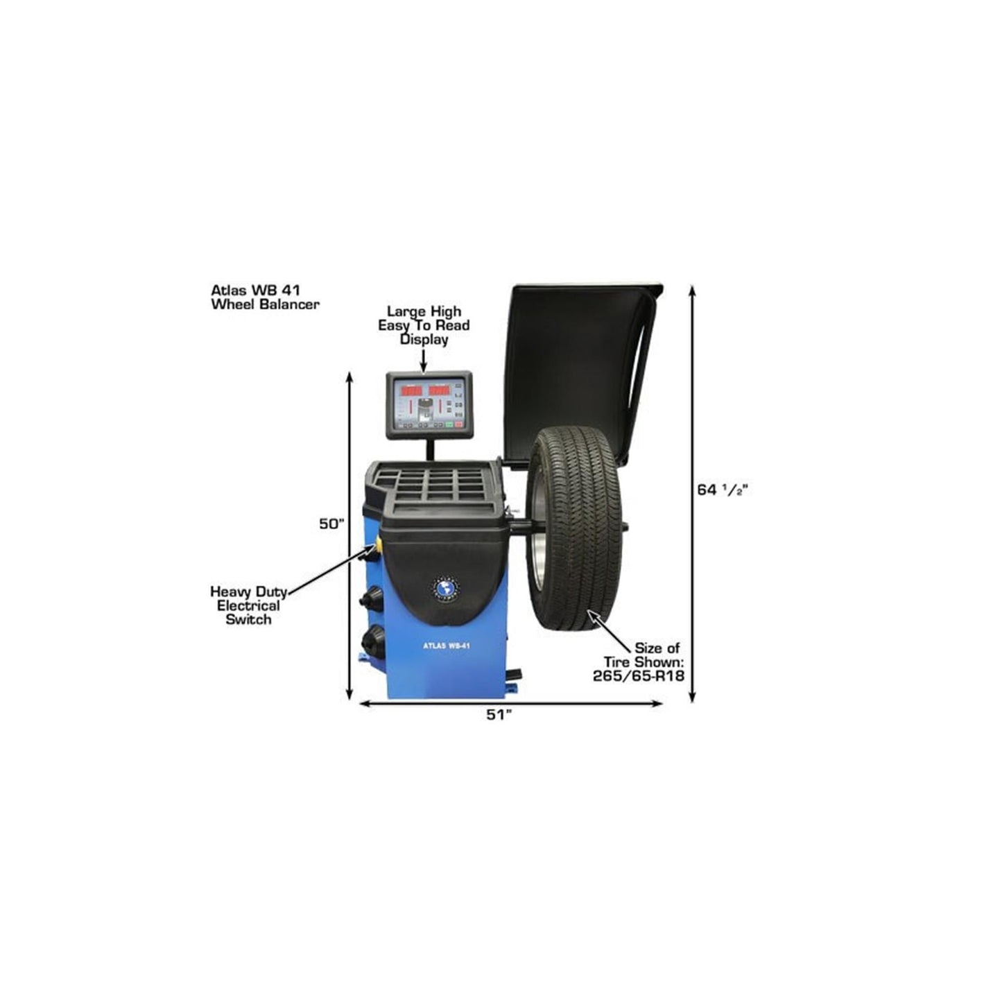 Atlas WB41 Computerized Wheel Balancer | Raised Display | 10"–32" Rim Capacity | 110V