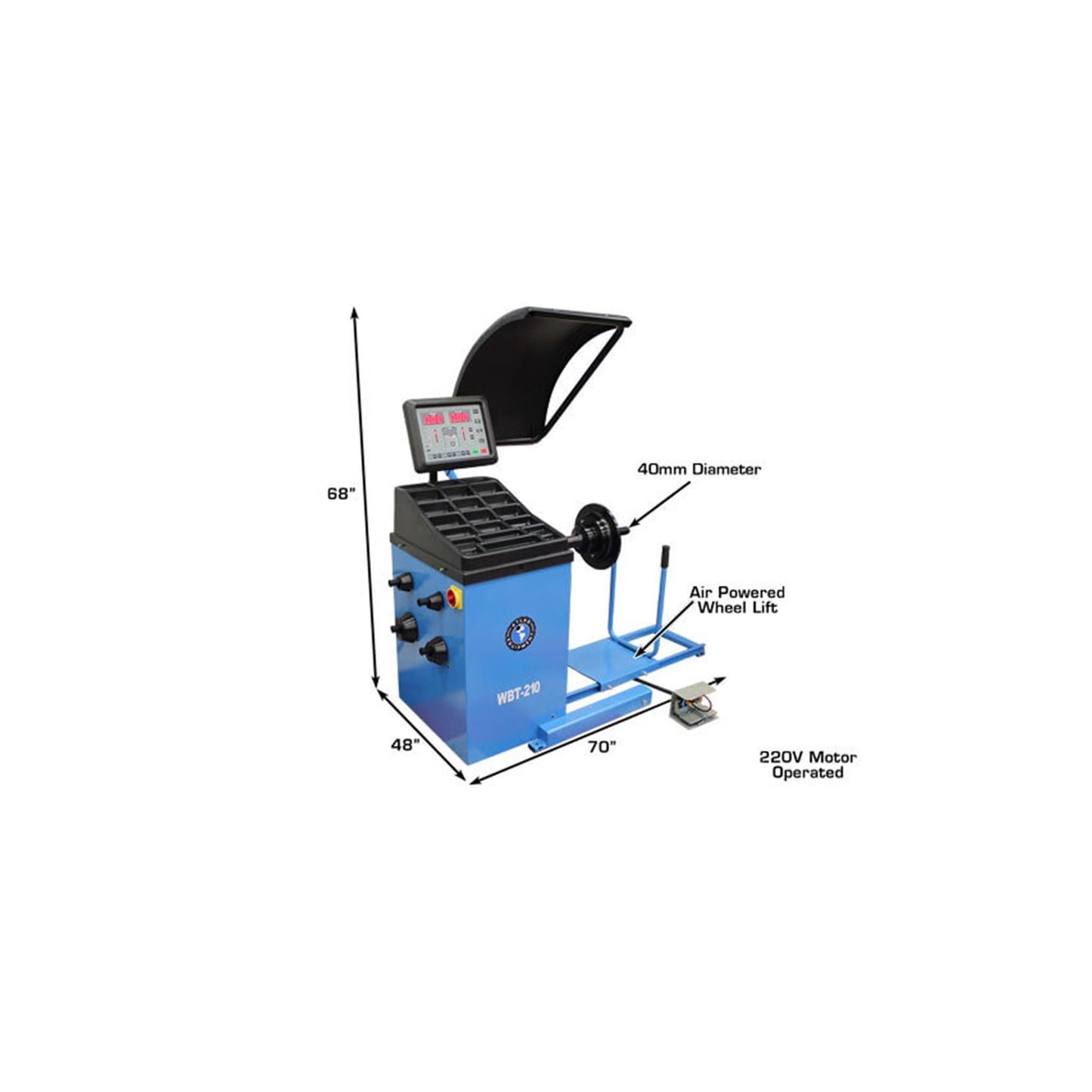 Atlas WBT-210 Heavy Duty Truck Wheel Balancer | 440 lb Capacity | Pneumatic Wheel Lift | 10"–32" Rim Capacity | 220V