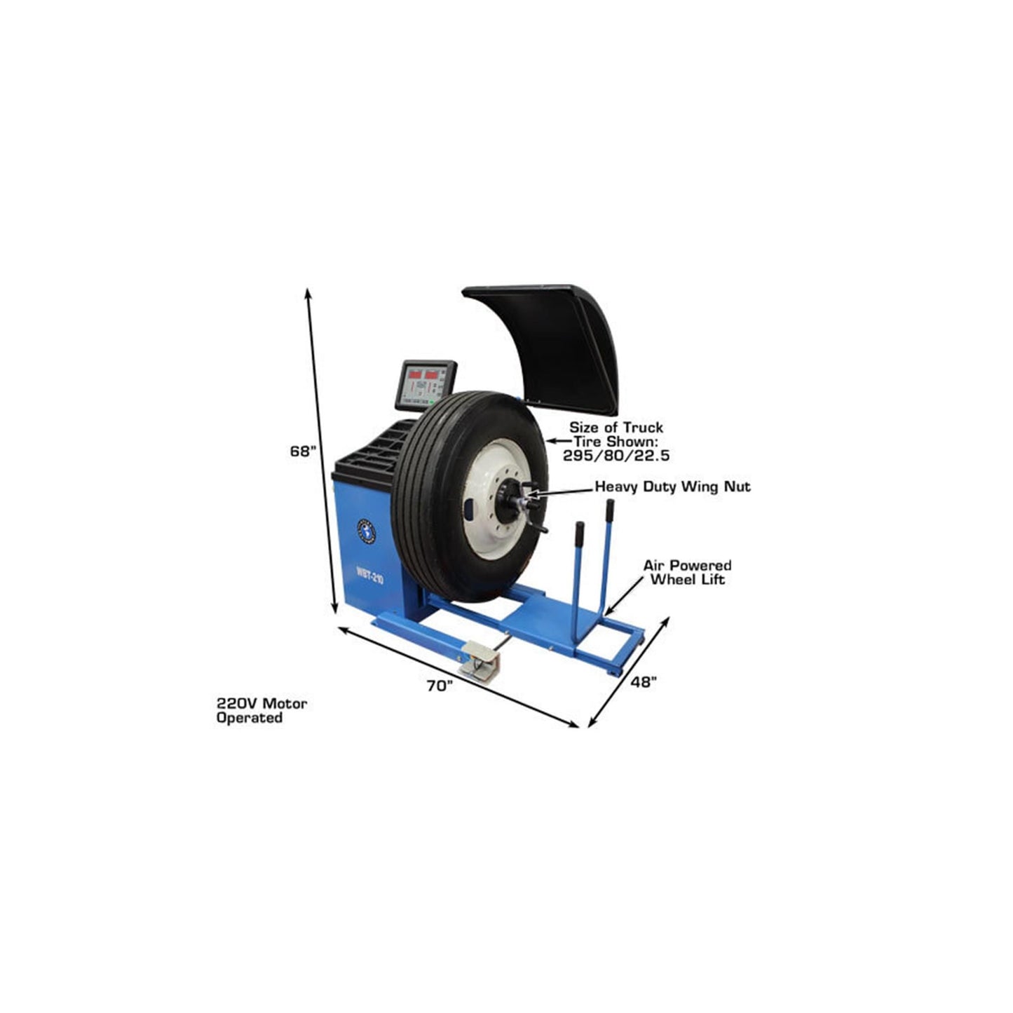 Atlas WBT-210 Heavy Duty Truck Wheel Balancer | 440 lb Capacity | Pneumatic Wheel Lift | 10"–32" Rim Capacity | 220V