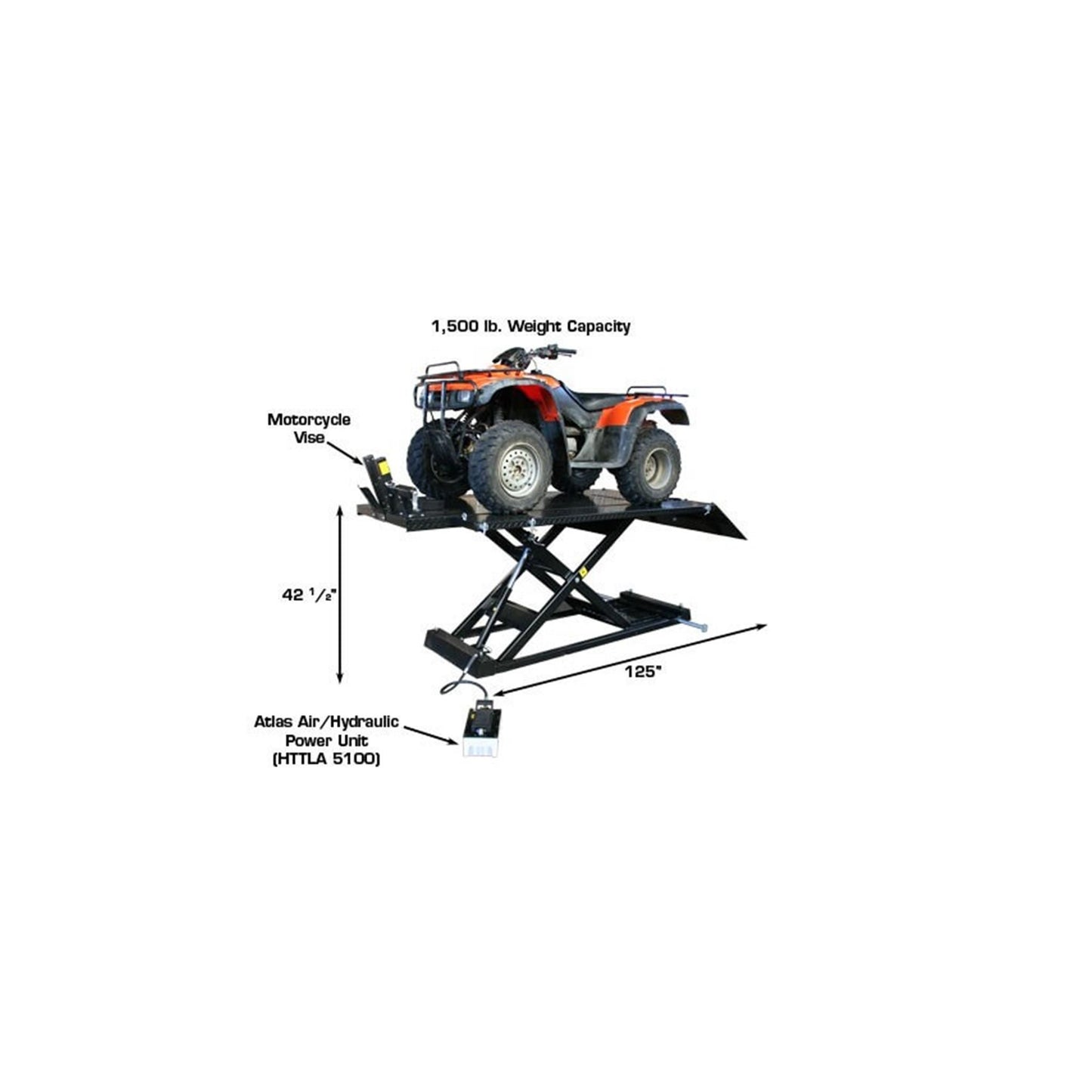 Atlas HI-RISE 1500 1,500 lb Air/Hydraulic Motorcycle, ATV & UTV Lift Table