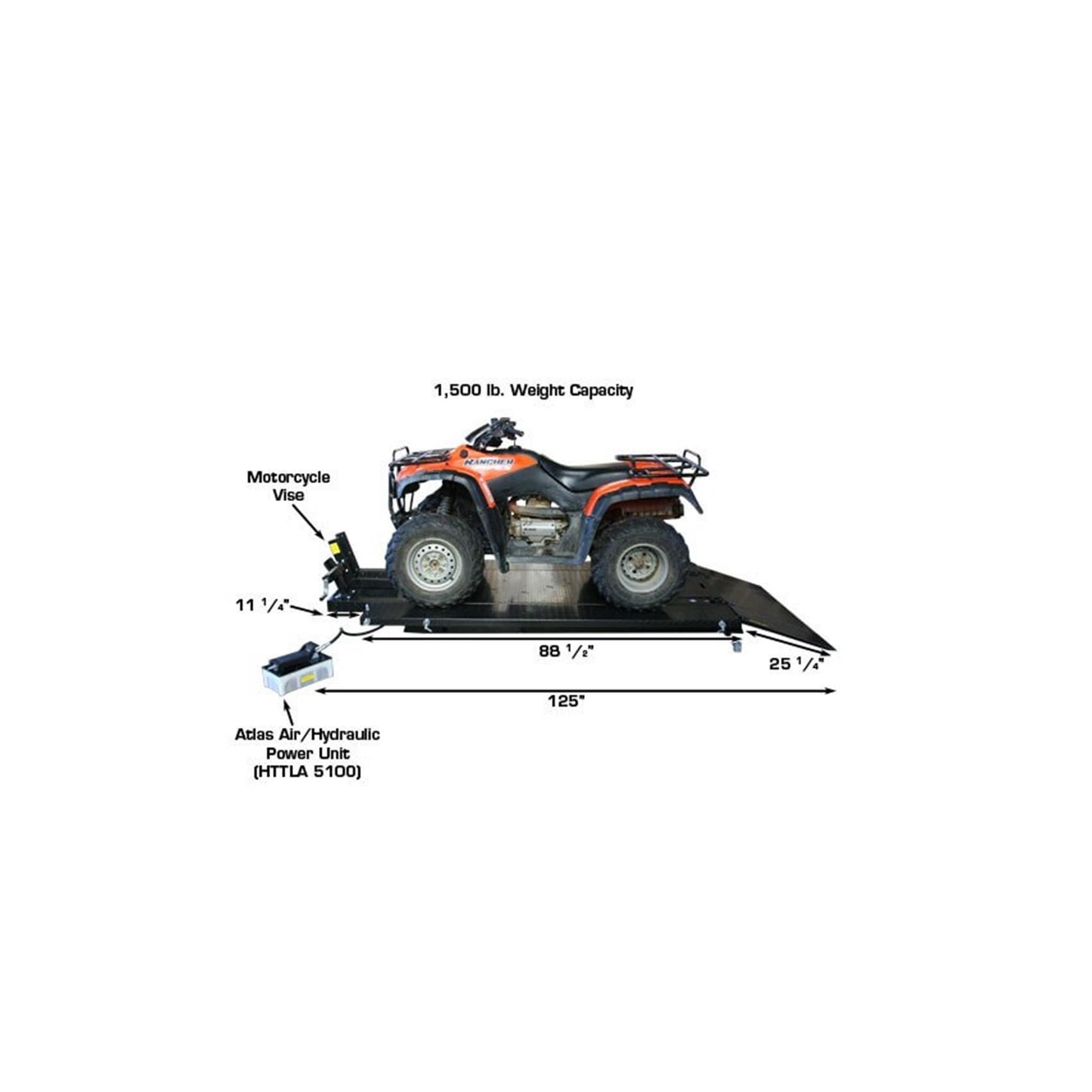 Atlas HI-RISE 1500 1,500 lb Air/Hydraulic Motorcycle, ATV & UTV Lift Table
