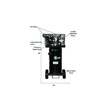 Atlas Air Force AF2 20 Gallon Portable Air Compressor | 1.8 HP | 110V | 125 PSI | 6.0 CFM @ 90 PSI