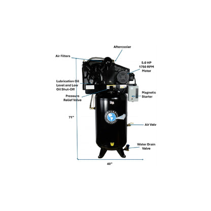 Atlas Air Force AF8P 80 Gallon Air Compressor | 5 HP | Plus Package | 2-Stage | 220V Single Phase | 20 CFM