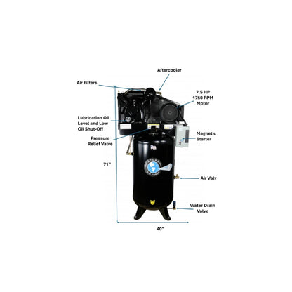 Atlas Air Force AF9P 80 Gallon Air Compressor | 7.5 HP | Plus Package | 2-Stage | 220V Single Phase | 23 CFM