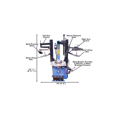 Atlas TC229DAA Swing Arm Tire Changer with Dual Assist Arms & Bead Blaster | 110V Professional Rim Clamp Wheel Changer