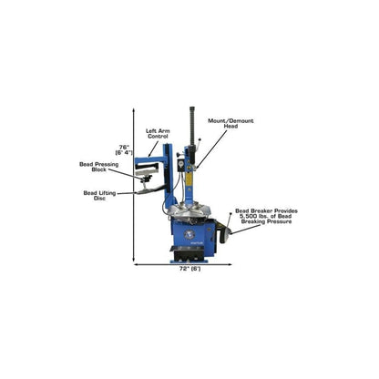 Atlas TC229LH Swing Arm Tire Changer with Left-Hand Assist Arm & Bead Blaster | 110V Rim Clamp Wheel Changer