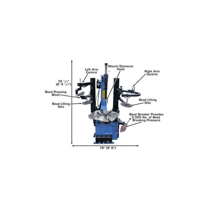 Atlas TC289DAA Large Swing Arm Tire Changer with Dual Assist Arms & Bead Blaster | 110V Professional Rim Clamp Wheel Changer