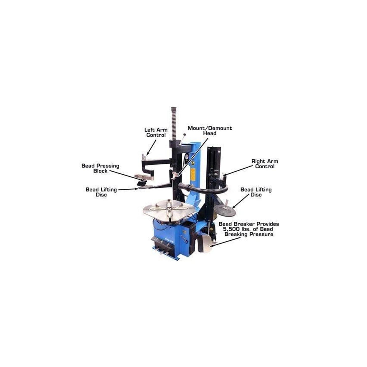 Atlas TC289DAA Large Swing Arm Tire Changer with Dual Assist Arms & Bead Blaster | 110V Professional Rim Clamp Wheel Changer