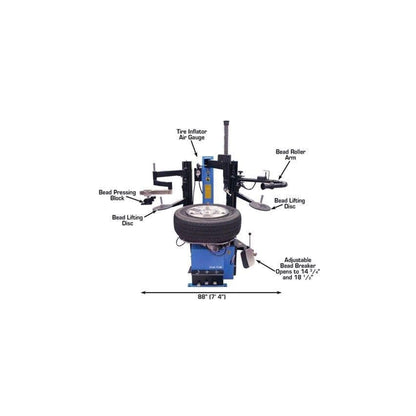 Atlas TC289DAA Large Swing Arm Tire Changer with Dual Assist Arms & Bead Blaster | 110V Professional Rim Clamp Wheel Changer