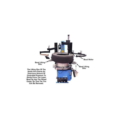 Atlas TC289DAA Large Swing Arm Tire Changer with Dual Assist Arms & Bead Blaster | 110V Professional Rim Clamp Wheel Changer