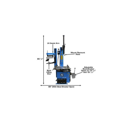 Atlas TC289LH Large Swing Arm Tire Changer with Left-Hand Assist Arm & Bead Blaster | 110V Professional Rim Clamp Wheel Changer
