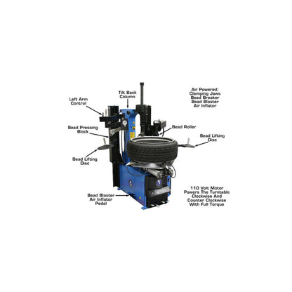 Atlas TC755 Tilt-Back Tire Changer with Bead Blaster | 110V Professional Rim Clamp Wheel Changer