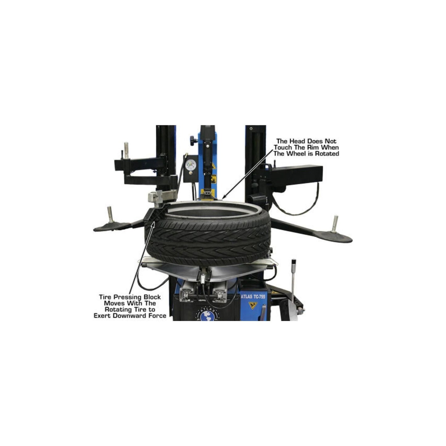 Atlas TC755DAA Tilt-Back Tire Changer with Dual Assist Arms & Bead Blaster | 110V Professional Rim Clamp Wheel Changer