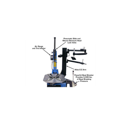 Atlas TC755EZ Tilt-Back Tire Changer with E-Z Assist Arm & Bead Blaster | 110V Professional Rim Clamp Wheel Changer