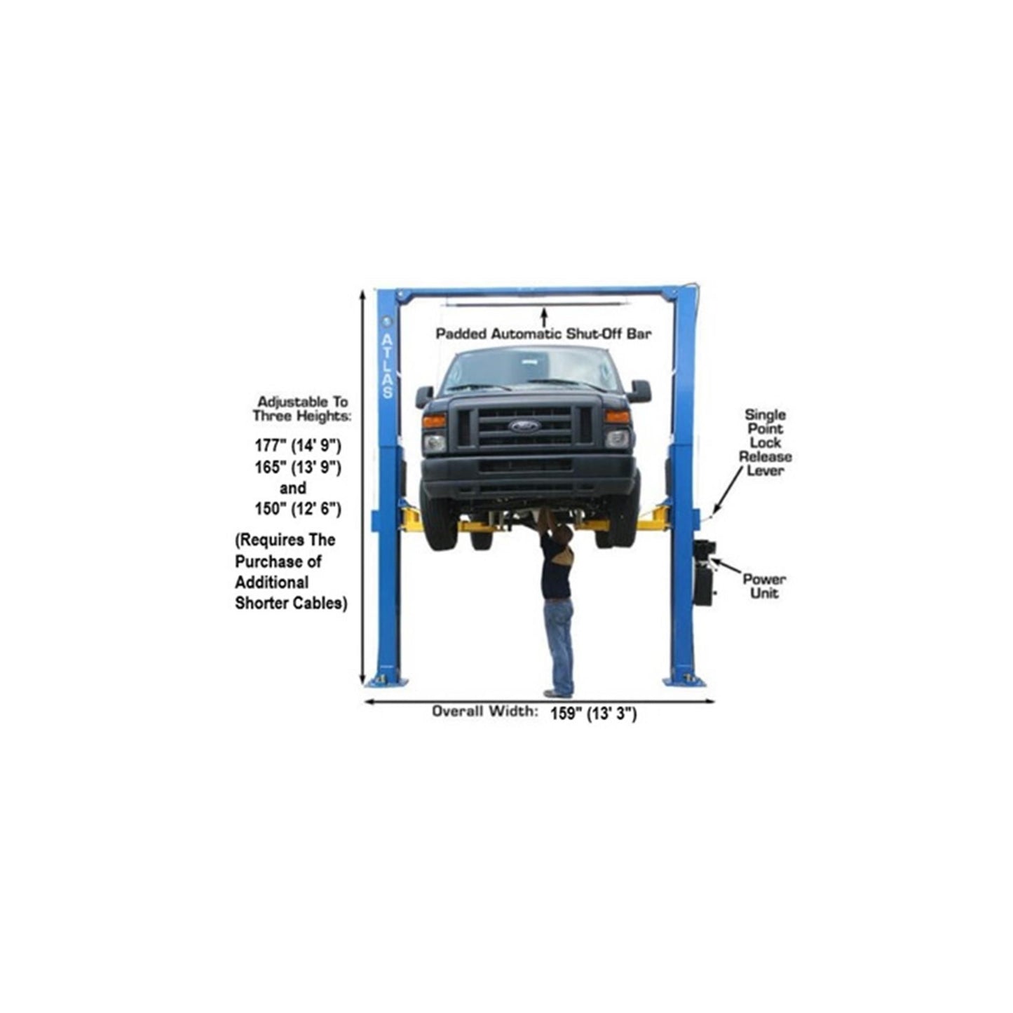 Atlas ATEXH-PV12PX 12,000 lb Extra Tall Commercial Two-Post Car Lift