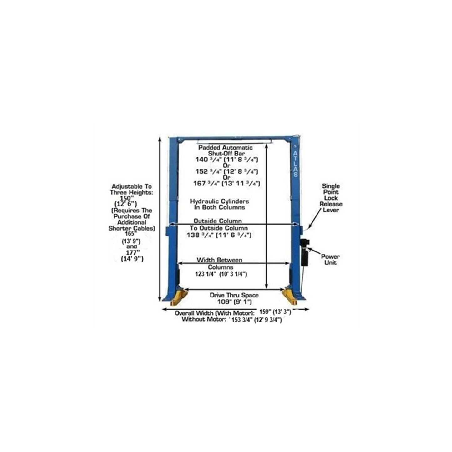 Atlas ATEXH-PV12PX 12,000 lb Extra Tall Commercial Two-Post Car Lift