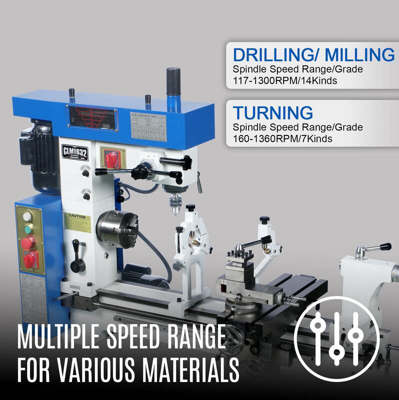 MechMaxx 500105 16" x 32" Combo Lathe Mill Drill – 1HP Multi-Function Metalworking Machine