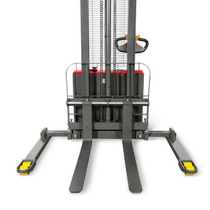 MechMaxx 202013 F26-98S Electric Straddle Stacker 2640 lb Lithium Battery 98" Lift Adjustable Forks & Legs