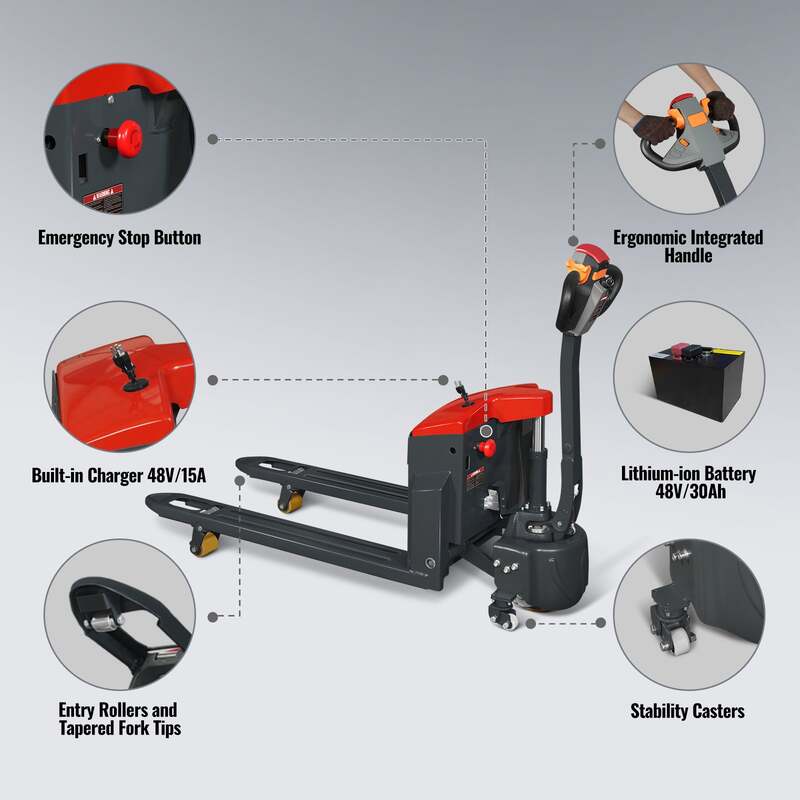MechMaxx 202011 EPT44 Electric Pallet Jack 4400 lb Lithium Battery Walkie Pallet Truck 45" x 27" Forks