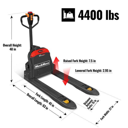 MechMaxx 202002 Electric Pallet Jack – 4400 lb Lithium Battery Walkie Pallet Truck with 45" Forks
