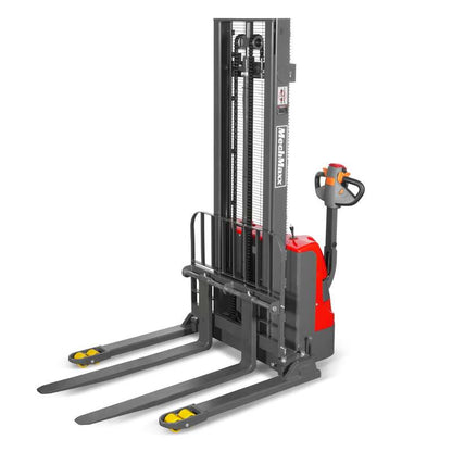 MechMaxx 202007 F26-118S Electric Straddle Stacker 2640 lb Lithium Battery 118" Lift Adjustable Forks & Legs