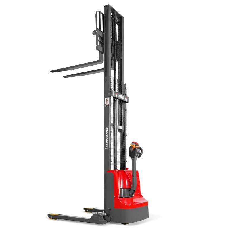 MechMaxx 202008 F26-138S Electric Straddle Stacker 2640 lb Lithium Battery 138" Lift Adjustable Forks & Legs