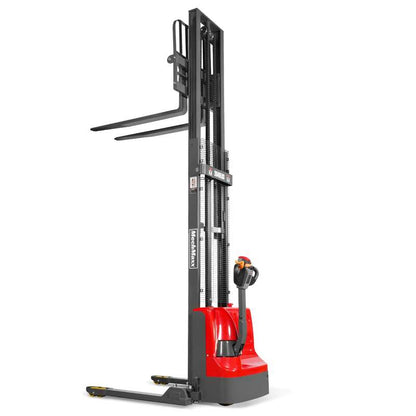 MechMaxx 202008 F26-138S Electric Straddle Stacker 2640 lb Lithium Battery 138" Lift Adjustable Forks & Legs