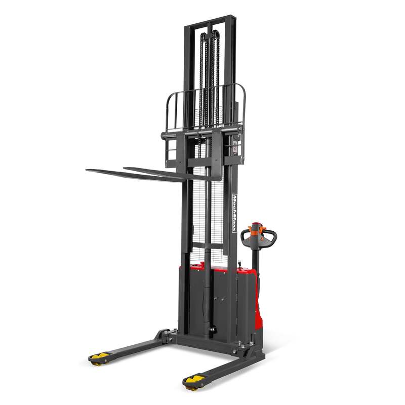 MechMaxx 202008 F26-138S Electric Straddle Stacker 2640 lb Lithium Battery 138" Lift Adjustable Forks & Legs