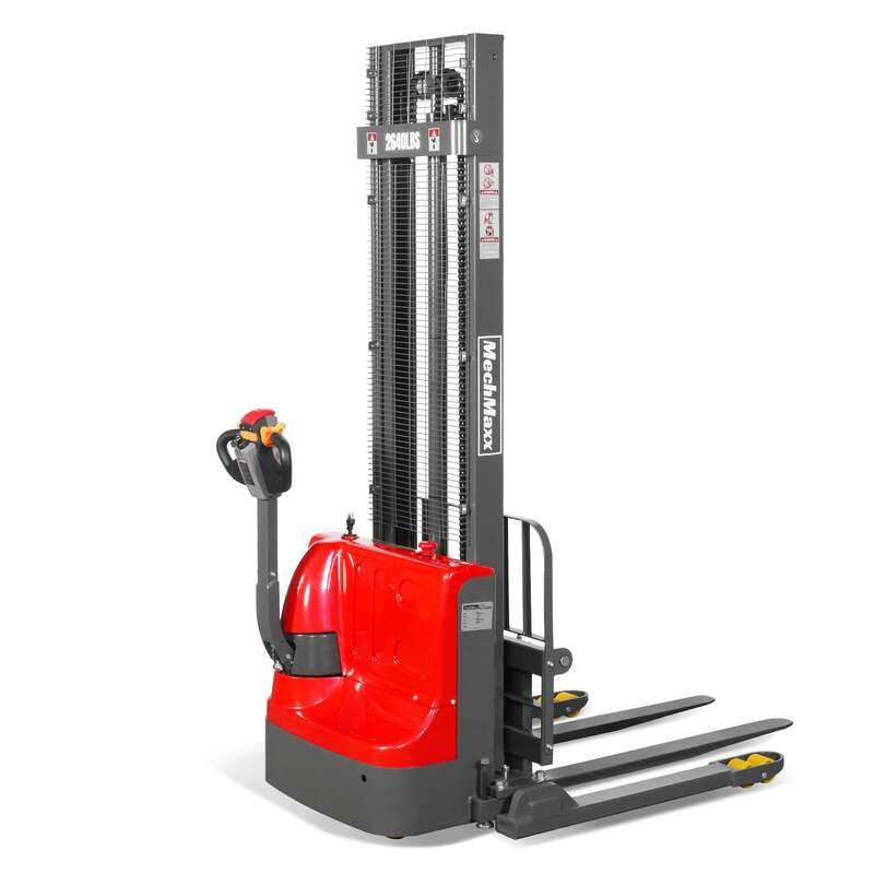 MechMaxx 202008 F26-138S Electric Straddle Stacker 2640 lb Lithium Battery 138" Lift Adjustable Forks & Legs