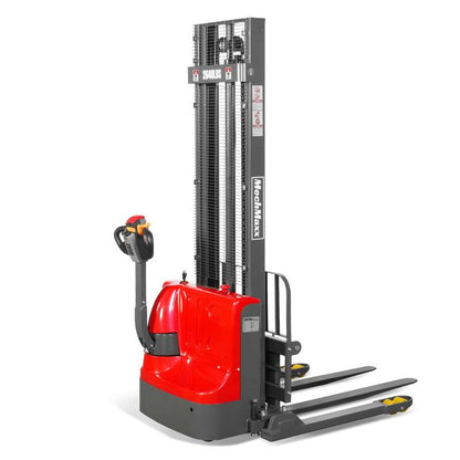 MechMaxx 202008 F26-138S Electric Straddle Stacker 2640 lb Lithium Battery 138" Lift Adjustable Forks & Legs