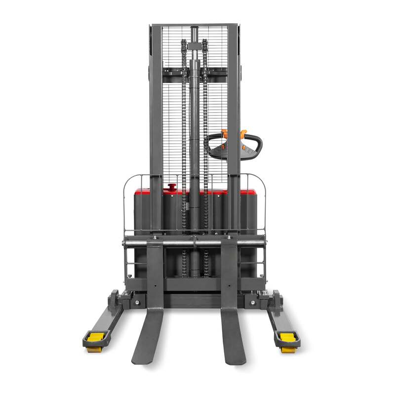 MechMaxx 202013 F26-98S Electric Straddle Stacker 2640 lb Lithium Battery 98" Lift Adjustable Forks & Legs